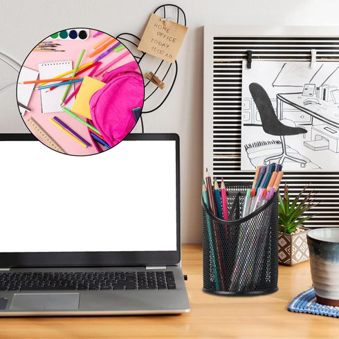 2 Pack Pen Holder Pen Organizer for Desk Mesh Round Pencil Holder Desktop Organizer 3 Compartments Pencil Organizer Desk Organizer for Office Home...