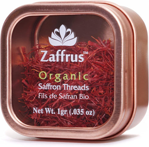 Zaffrus - Certified Organic Saffron Threads for Cooking Saffron Rice, Paella, Risotto, Soup, Desserts & Tea. (1 gram / .035 oz)...