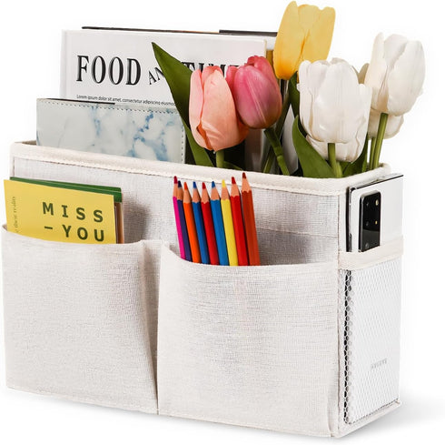 Bedside Caddy White Bedside Hanging Storage Basket Bed Caddy for Headboards Bunk Dorm Rooms Crib Beds Rails Organizer (White)...