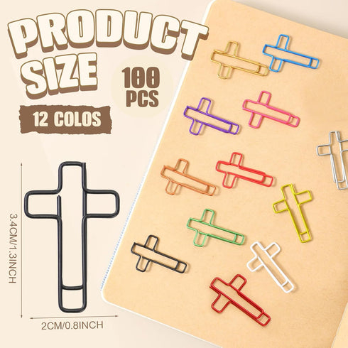100 Pcs Paper Clips 1.34 x 0.8 Inches Multicolored Paper Clips Cute Paper Clips Journaling Supplies for Bookmark Study Gifts (Cross)...