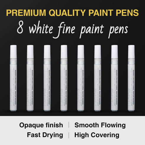 AKARUED White Acrylic Paint Markers, 8 Pack Acrylic White Paint Pen Sets for Rock Painting, Wood, Stone, Glass, Ceramic, Paper, Drawing, Art Proje...