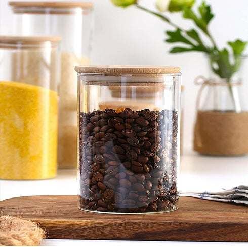4 Pack Glass Storage Jars with Airtight Bamboo Lid, 27 OZ Glass Kitchen Canisters, Clear Container for Coffee Bean Storage, Dry Goods, Cookie, Can...