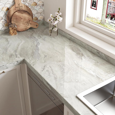 Shiny Beige Marble Contact Paper Peel and Stick Countertops Waterproof Marble Wallpaper Glossy Self Adhesive Gold Granite Contact Paper for Kitche...