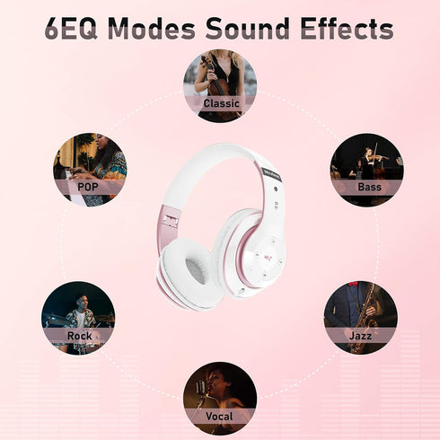 Bluetooth Headphones Over Ear, 6S Foldable Wireless Headphones with 6 EQ Modes, 40 Hours Playtime HiFi Stereo Headset with Mic, Soft Ear Pads, TF/...