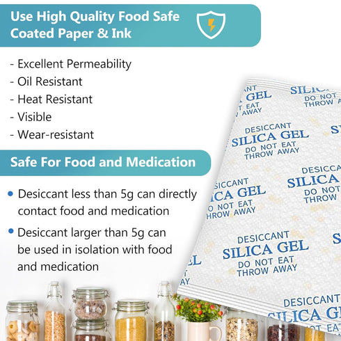 Premium 20 Gram 20 Pcs Desiccant Silica Gel Packets with Color Indicating - Rechargeable Moisture Absorbers for Food Grade Silica Packets for Food...