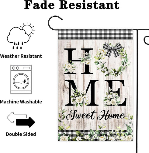 Avezano Home Sweet Home Yard Flag Greenery Floral Garden Flag Housewarming Home Decor Rustic Wooden Floor Theme Outdoor Decorations Garden Flags 1...