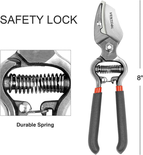 8" Sharp Bypass Pruning Shears, Heavy-duty Hand Pruners with Stainless Steel Blades, Power-lever Anvil Pruner, Tree Trimmers & Garden Clippers, Co...