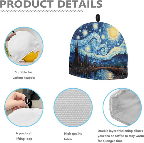 Hudotybom Starry Night Tea Cozy for Teapot Insulated Large Teapot Cover to Keep Warm Tea Kettle Cover Machine Washable Coffee Pot Cloth Covers Kit...