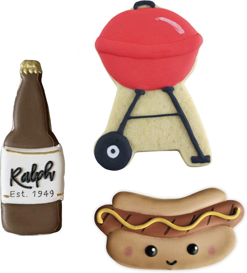 Father's Day BBQ Gril Cookie Cutters 3-Pc Set Made in the USA by Ann Clark, Beer/Soda Bottle, Hot Dog, BBQ Grill...