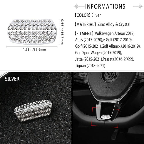 1797 for Volkswagen VW Accessories Jetta Passat Tiguan e-Golf Golf Atlas Arteon Bling Steering Wheel U Shape Cover Trim Parts Sticker Silver Cryst...