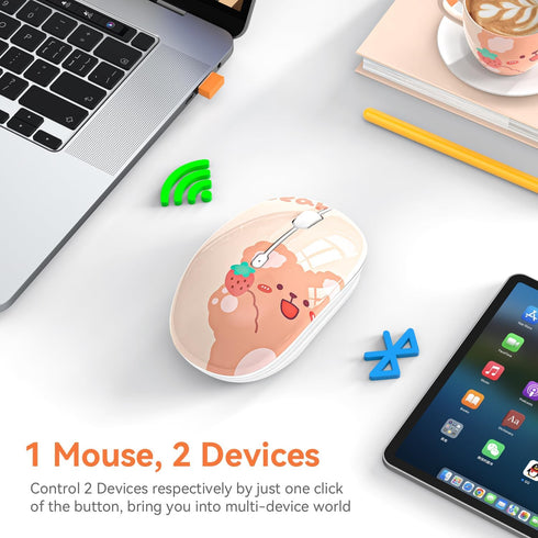 Cute Bluetooth Mouse, 2.4 GHz Wireless Mice with USB Receiver for Laptop, iPad, Mac, Silent Cartoon Mouse Suitable for Children and Students (Kerr...