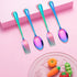 LIANYU 10-Piece Rainbow Children Silverware Set, Kids Forks and Spoons Silverware Set, Stainless Steel Toddler Utensils Flatware Set, Child Cutler...