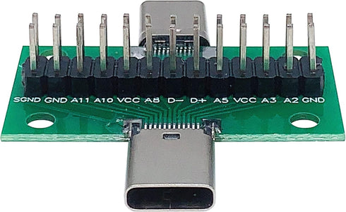 2 Pcs USB 3.1 Type-C Male to Female Test Board with PCB Board 24 Pins 2.54 mm Double-Sided Socket with pin Header Connector for Date Line Wire Cab...