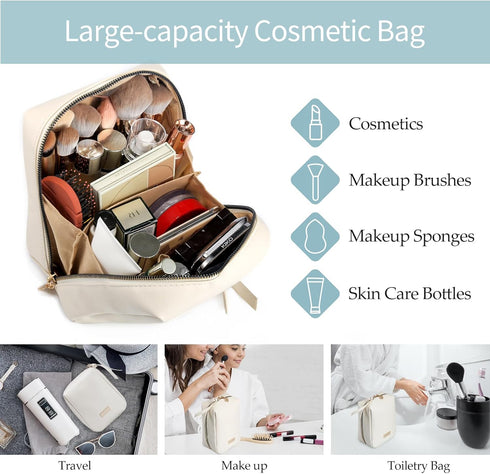 Makeup Organizer Bag for Women, Small Cosmetic Bag Makeup Bag for Purse, Travel Leather Make Up Bag, Cosmetic Organizer pouch, Aesthetic Makeup Ba...