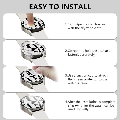 (4+4 Pack) Screen Protector Case for Samsung Galaxy Watch 7 44mm, Hard PC Bumper & HD Anti-Fog Tempered Glass Protective Film Face Cover for Galax...