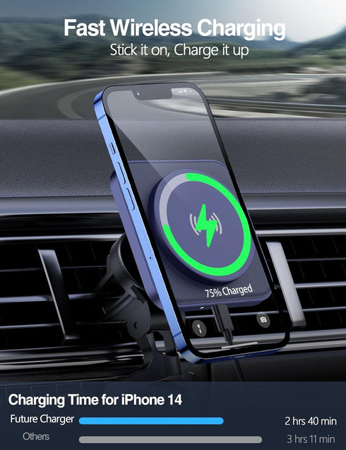 for MagSafe Car Mount Charger - 15W Wireless Magnetic Car Charger Holder for iPhone 15/14/13/12 Series, Air Vent, Stable, Strong Magnets, Vegan Le...