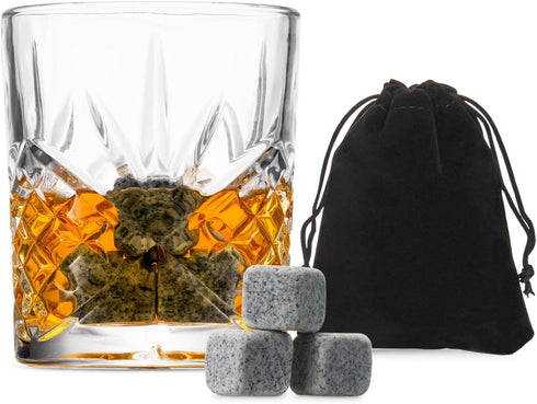 Godinger Whiskey Glass and Whiskey Stones, Gift Set Includes Old Fashioned Whiskey Glasses, 6 Whiskey Rocks Chilling Stones and Storage Pouch, Gif...