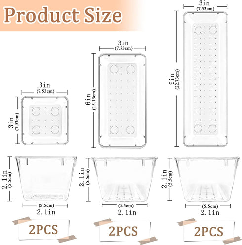 6 Pack Clear Drawer Organizer Set,Versatile Bathroom and Vanity Organizer Trays,Acrylic Drawer Storage Trays,Storage Bins for Makeup Jewelries,Cos...