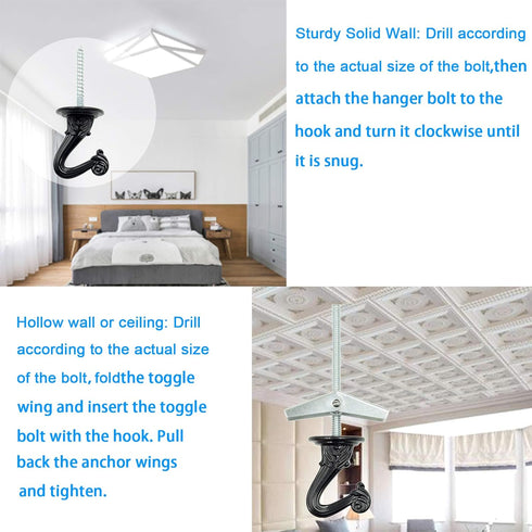 Hxchen 38mm/1.5" Ceiling Hooks - Heavy Duty Swag Hook with Steel Screws Bolts and Toggle Wings for Hanging Plants Ceiling Installation Cavity Wall...
