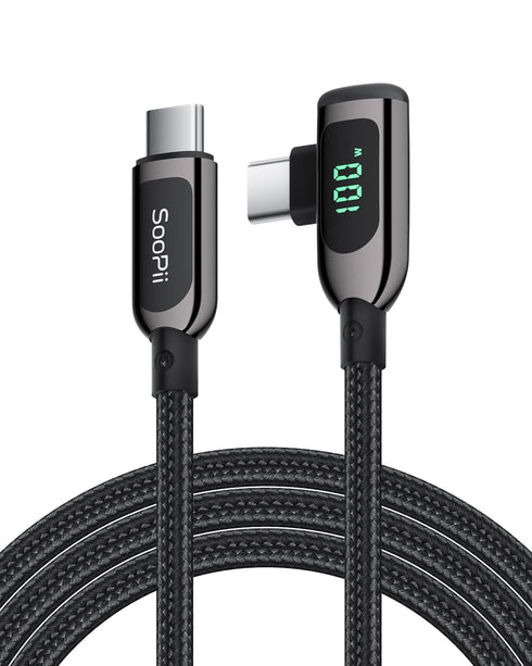SOOPII 100W Right Angle USB C to USB C Cable,4FT Zinc Alloy Braided Type-C Cable with LED Display for lphone 15, lPad Air/Pro,MacBook Pro,Samsung ...