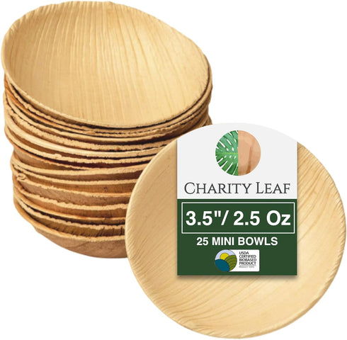 Disposable Palm Leaf 3.5" Round Mini Bowl (25 pcs) Dipping Bowls | Bamboo Like| All Natural and Biodegradable | Charcuterie Boards, BBQs, and Part...