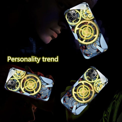 Compatible iPhone 14 Case Colorful Glowing Tempered Glass Back Cover Bumper Shockproof?for Cool Women and Trendy Men?for iPhone Luminous Case for?...