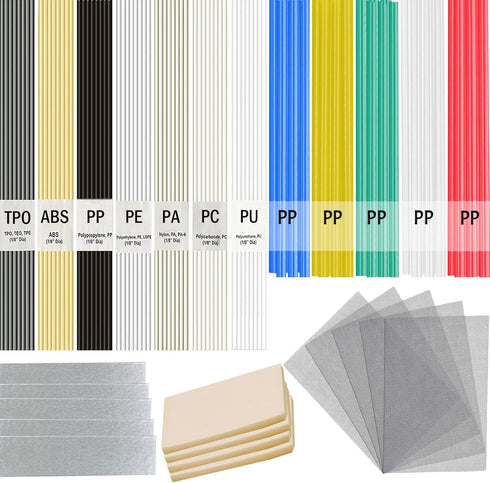 106pcs Plastic Welding Rods ABS PP PU PE PA PC TPO 7 Types of Plastic Welder Rods for Car Bumper Kayak Repair Kit with Reinforcing Stainless Steel...