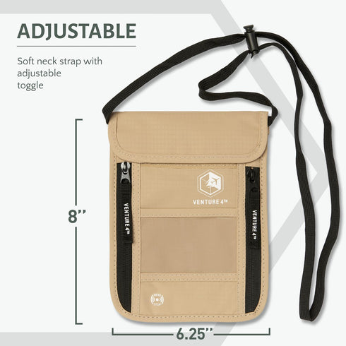 VENTURE 4TH Passport Holder Neck Wallet with RFID Blocking Nylon Lining - Hidden Neck Pouch for Travel (Beige)...
