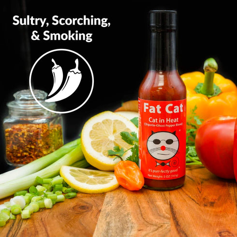 "Cat in Heat" Chipotle Ghost Pepper Blend by Fat Cat Gourmet | Natural Hot Sauce | Smokey, Savory | For Soups, Stews, Tacos, Steak | Very Hot | Gl...
