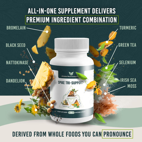 Spike Tri-Support+ with Nattokinase, Bromelain, and Turmeric - includes Dandelion Extract, Black Seed Extract, Green Tea Leaf, Selenium for A Full...