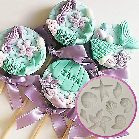 Marine Theme Cake Fondant Silicone Mold,Seashell, Conch, Starfish, Fish,Under the Sea Style Handmade Pastry Baking Molds for Cookie Chocolate Cand...