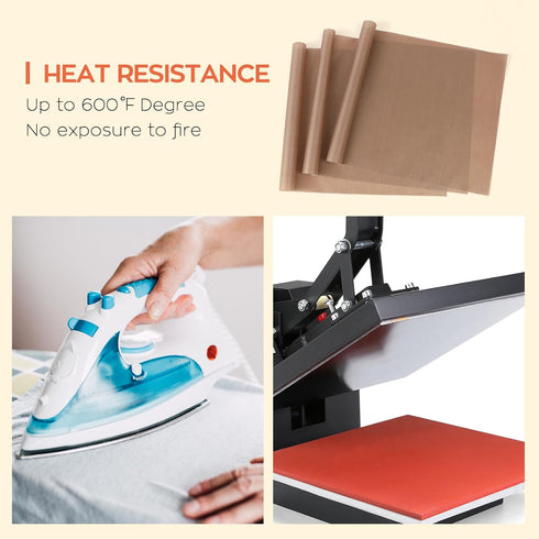 HTVRONT Teflon Sheets for Heat Press - 3 Pack Non Stick PTFE Teflon Sheet Reusable 12 x 16" Teflon Paper Heat Resistant Teflon Mat(Brown)...