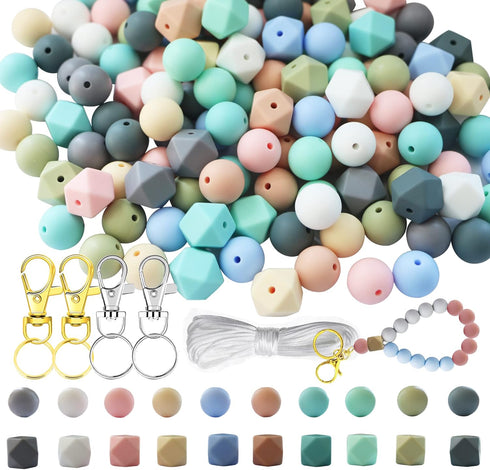 Silicone Beads, 150pcs 15mm Silicone Beads Bulk Rubber Beads Hexagon Silicone Beads for Keychain Making,Jewelry Making,Pen Making, Large Beads wit...