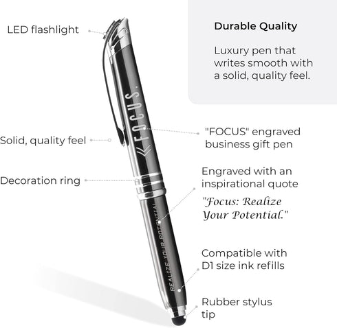 Inkstone FOCUS Motivational Business Penlight with Lighted Writing Tip and Stylus - Executive Business Pen for Professional Men Women...