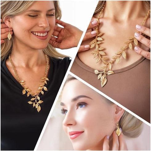 Shop LC ION Plated Gold Necklace Set - Gold Leaf Necklace and Earrings Set - Floral Costume Jewelry for Women Valentines Day Birthday Gifts for Wo...