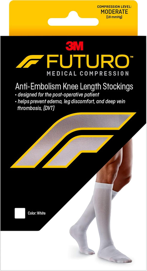 FUTURO Anti-Embolism Knee Length Stockings, Large Regular, White, Moderate (18 mm/Hg)...