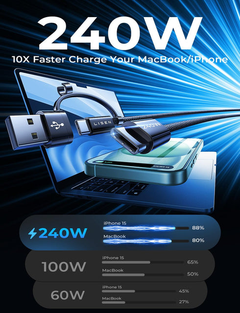 LISEN 240W 3.3+6.6ft USB A/C to USB-C Cable USB C Cable for MacBook Pro Charger Cable iPad Charger USB C Type C Charger Cable Fast Charging Cable ...