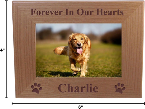 Forever in Our Hearts Custom Dog Memorial Wood Picture Frame - Fits 4x6Inch Picture (4x6 Horizontal)...