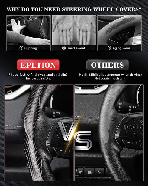 Car Steering Wheel Cover,Carbon Fiber Steering Wheel Cover Non-Slip,Segmented Universal Fit Car Steering Wheel Cover (Black)...