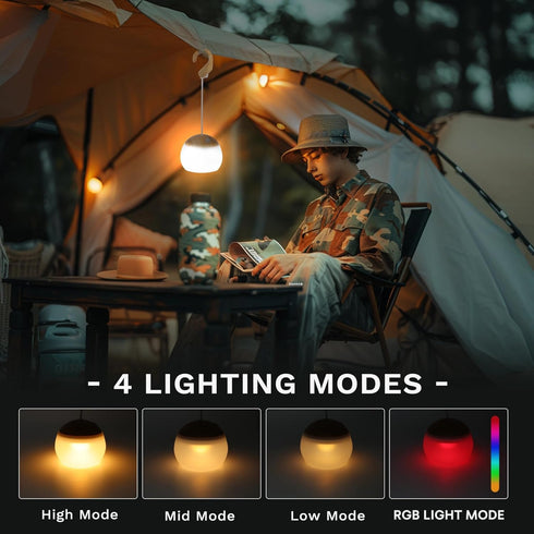 Camping Lantern, 4 Light Modes LED Camping Lantern with Hanging Hook Silicone Rechargeable Camping Light Battery Operated Waterproof Tent Light fo...