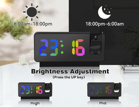 Projection Alarm Clocks for Bedrooms,LED Digital Clock with 180° Rotatable Projector on Ceiling Wall,Snooze Model,12/24H,2-Level Brightness Indoor...