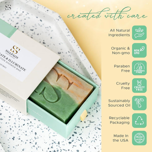 Shower Bar Soap - All Natural Bath Soap -Vegan Soap- Pumice Powder, Zeolite, Kaolin Clays - Body Wash Soap Bars with Camellia and Sunflower Oils -...