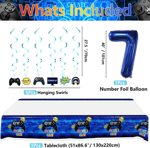Video Game Party Decorations - 7th Birthday Decorations for Boys, HAPPY BIRTHDAY Banner, Video Game Balloons, Number 7 Blue Balloons, Gaming Hangi...