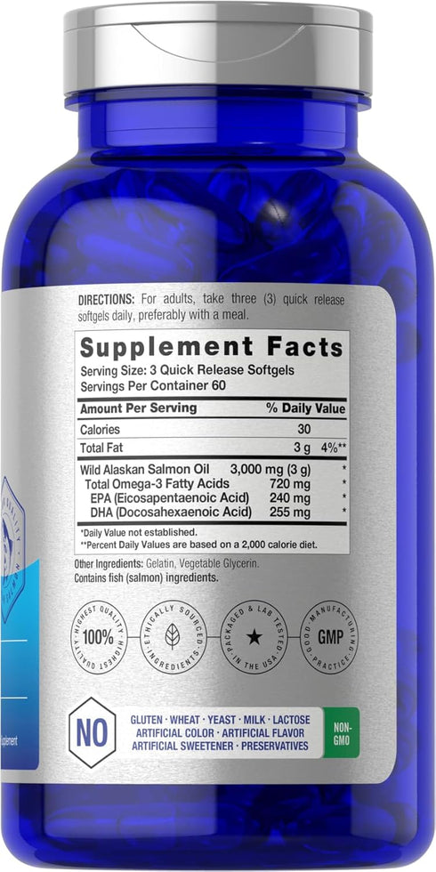 Horbaeach Wild Alaskan Salmon Fish Oil | 180 Softgel Capsules | Gluten Free, Non-GMO | High Potency | Excellent Source of Omega-3 Fatty Acids EPA ...