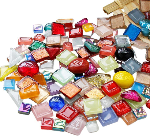 400g/0.88lb DIY Mosaic Tiles for Crafts, Colorful Glass Mosaic Kits for Adults, 280 Pcs Various Shapes Stained Glass Mosaic Tiles,Children Handmad...