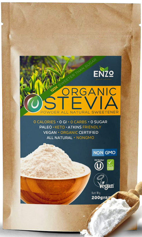 Enzo Easy Use Organic Stevia Powder 200g (7.05oz / 1600 Servings) All Natural Alternative Sweetener 12 x Sweeter than Processed Sugar with No Arti...
