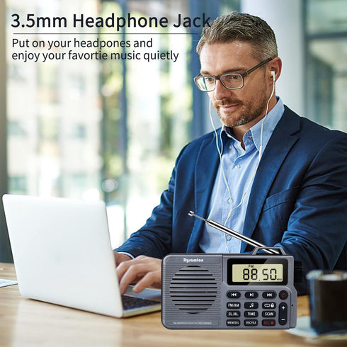Portable AM/FM Radio, Small Pocket Radio with Bass Speaker, Support Micro SD Card and Record, Long Battery life, Alarm and Sleep Function...