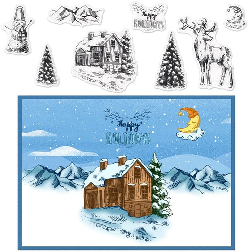 Merry Christmas Clear Stamps for Card Making and Photo Album Decorations, Christmas Tree Stamps, Reindeer Snowman Transparent Silicone Stamps for ...