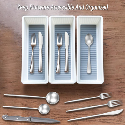 3 Pack Silverware Organizers For Kitchen Drawers - Silverware Tray for Kitchen Drawer Storage - Utensil Organizer for Cutlery, Silverware & Utensi...