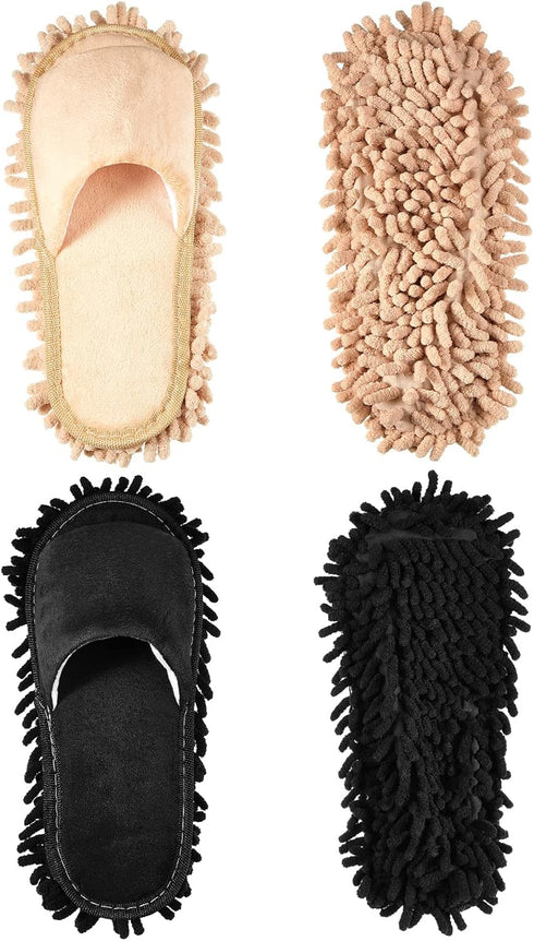 2 Pairs Microfiber Cleaning Mop Slippers for Floor Cleaning House Mop Shoes Men and Women Washable Unisex Dusting Slippers Dirt Cleaning Tool Supp...